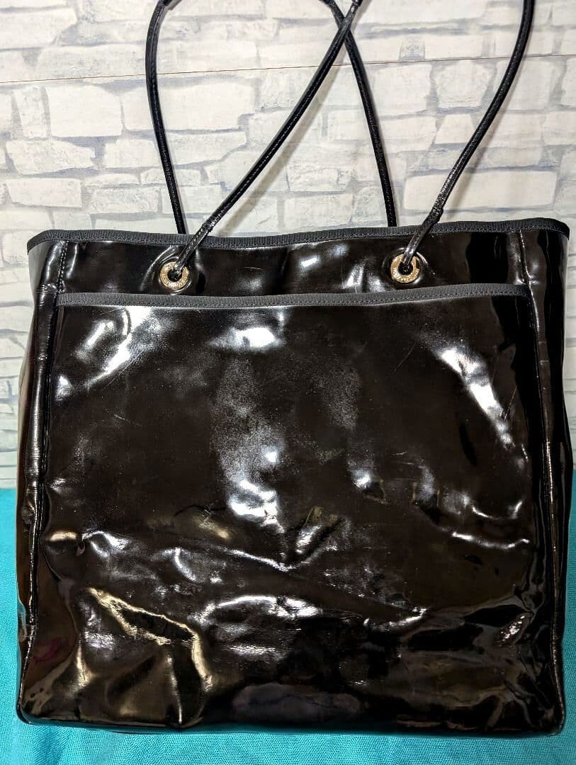Anya Hindmarch Black Patent Leather Tote Bag Shoulder Work A4 Large 12.6in