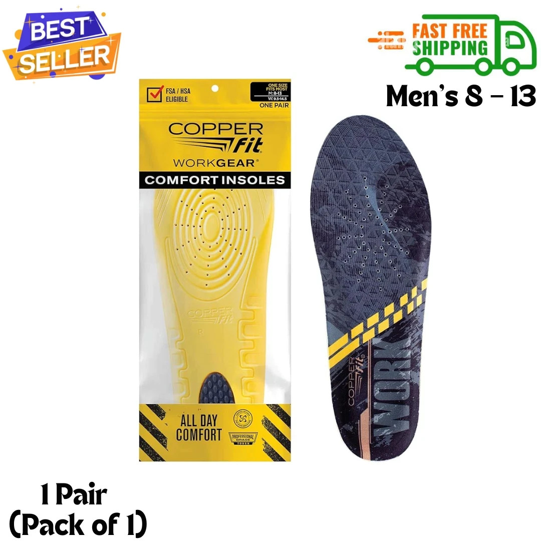 Copper Fit Men’s Work Gear Heavy Duty Insoles for Standing All Day, Men’s 8–13 .