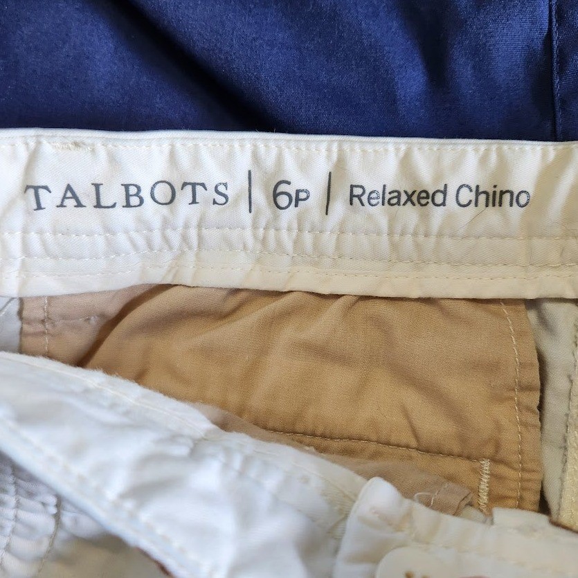Talbots Womens 6P Relaxed Chino Pants Ivory Embroidered Elephant Cotton 178