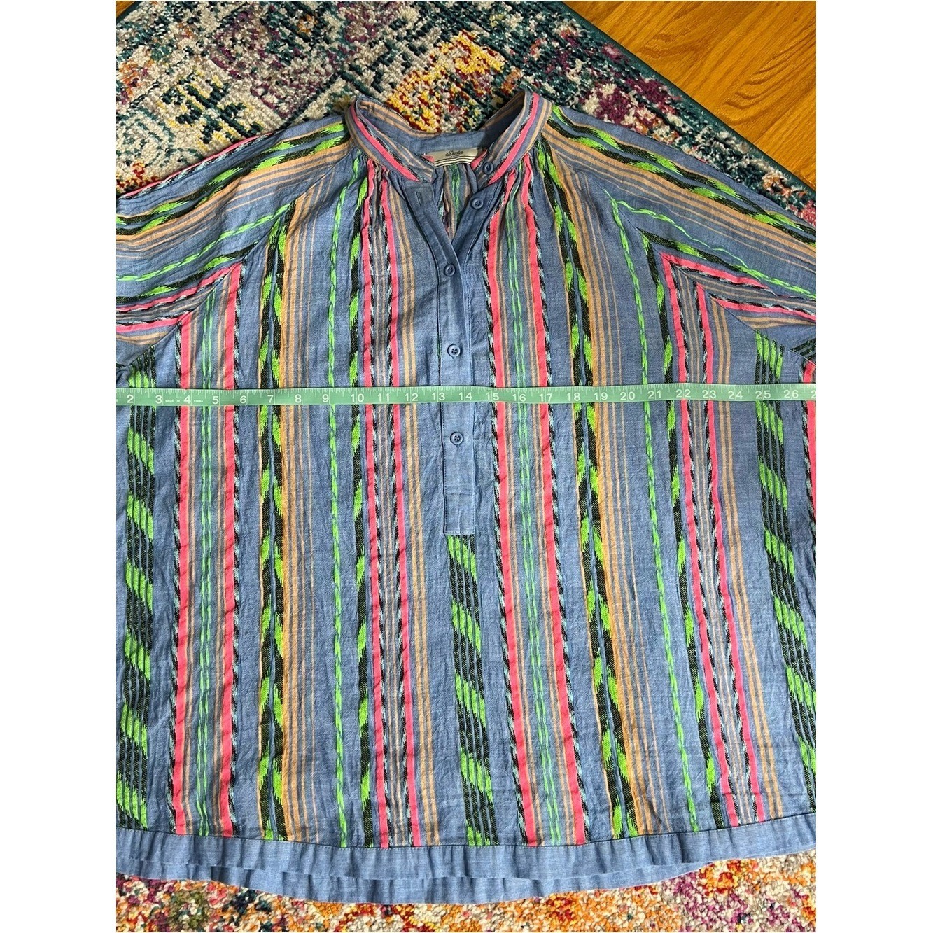 Anthropologie Devotion TWINS Opalios Blue Multicolor Neon Cotton Blouse