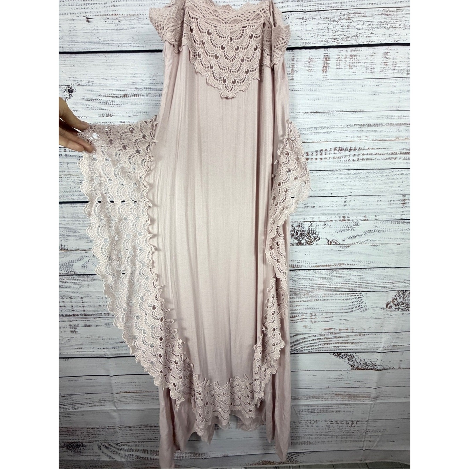 Free People Intimately Pink Blush Crochet Lace Maxi Nightgown Gown Boho