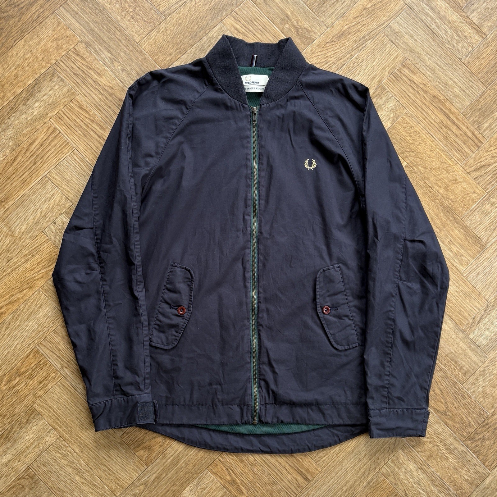 Fred Perry Bradley Wiggins Mens Medium Navy Blue Full-Zip Bomber Windbreaker