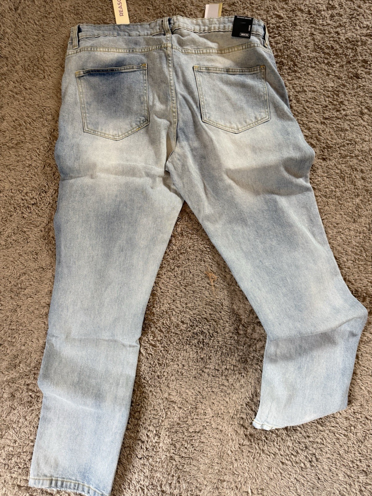 REASON Men’s Light Wash Distressed Skinny Slim Fit Denim Jeans Blue
