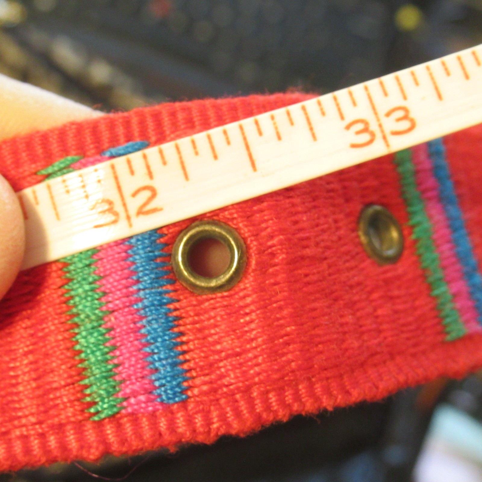 Liz Claiborne Embroiderd Belt L Red Blue Purple Striped Gold Tone Buckle Tip