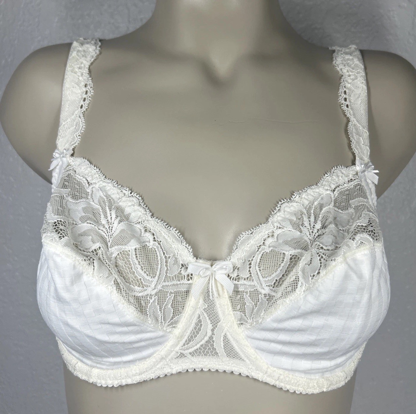 Prima Donna Madison Side Support Wire Bra Unpadded UK 38D White Lace Bows