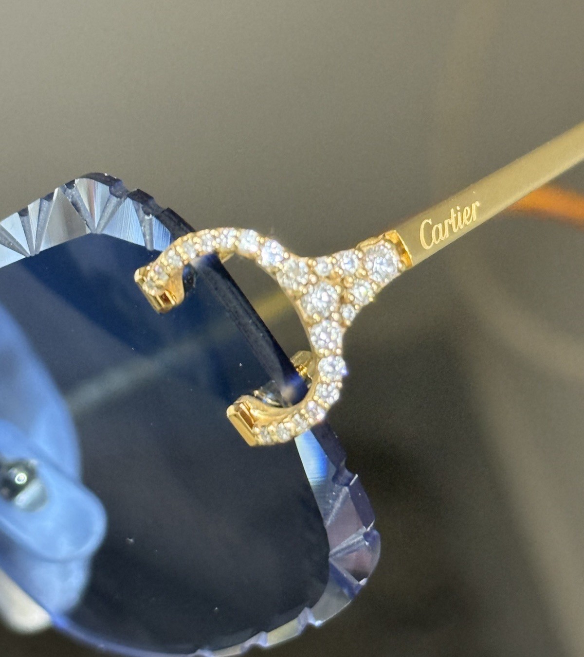 Cartier rimless Custom Diamond💎sunglasses glasses BIG C decor Piccadilly Frame