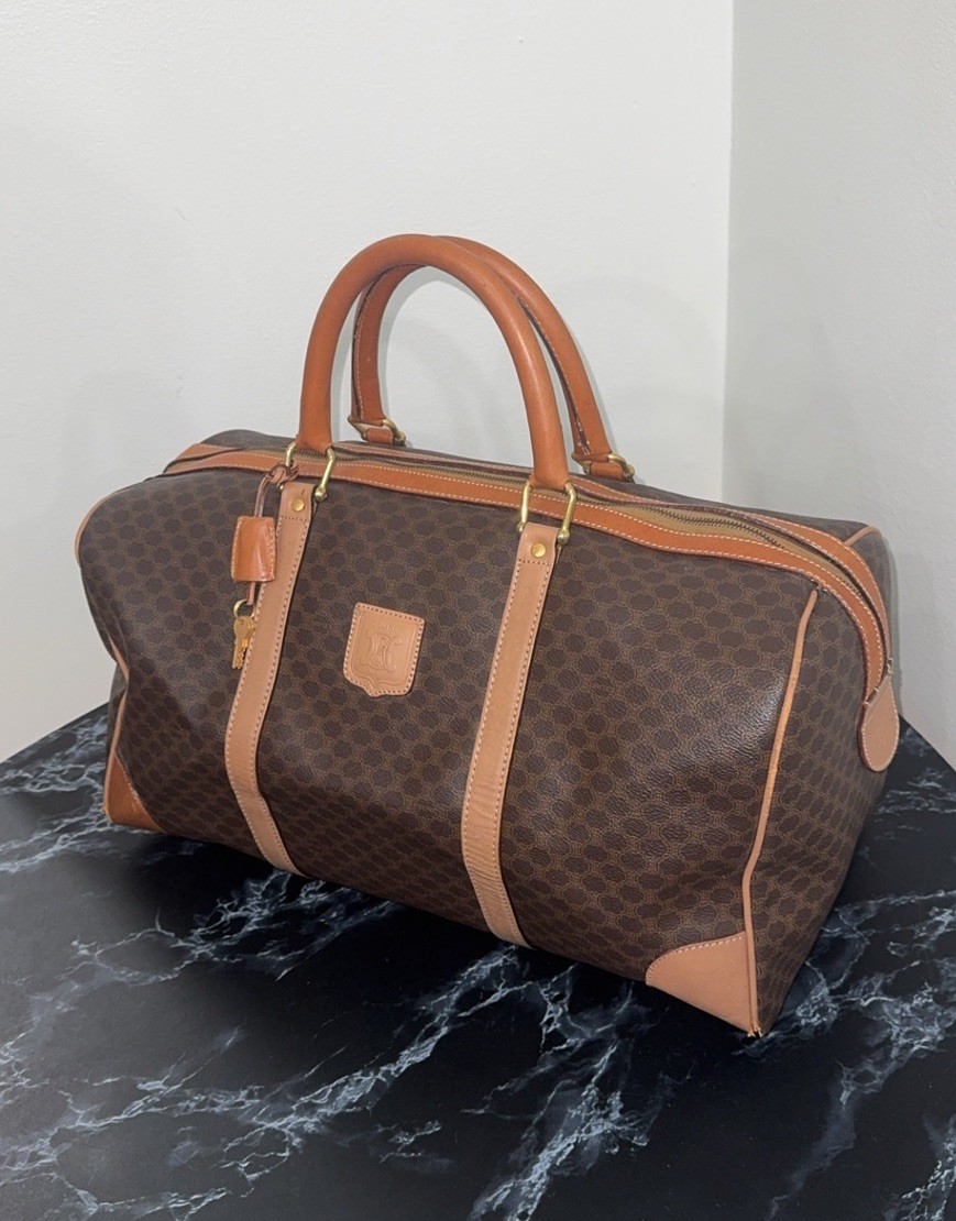 CELINE Macadam Boston Bag M13 Travel Duffle Bag Brown —AUTHENTIC—