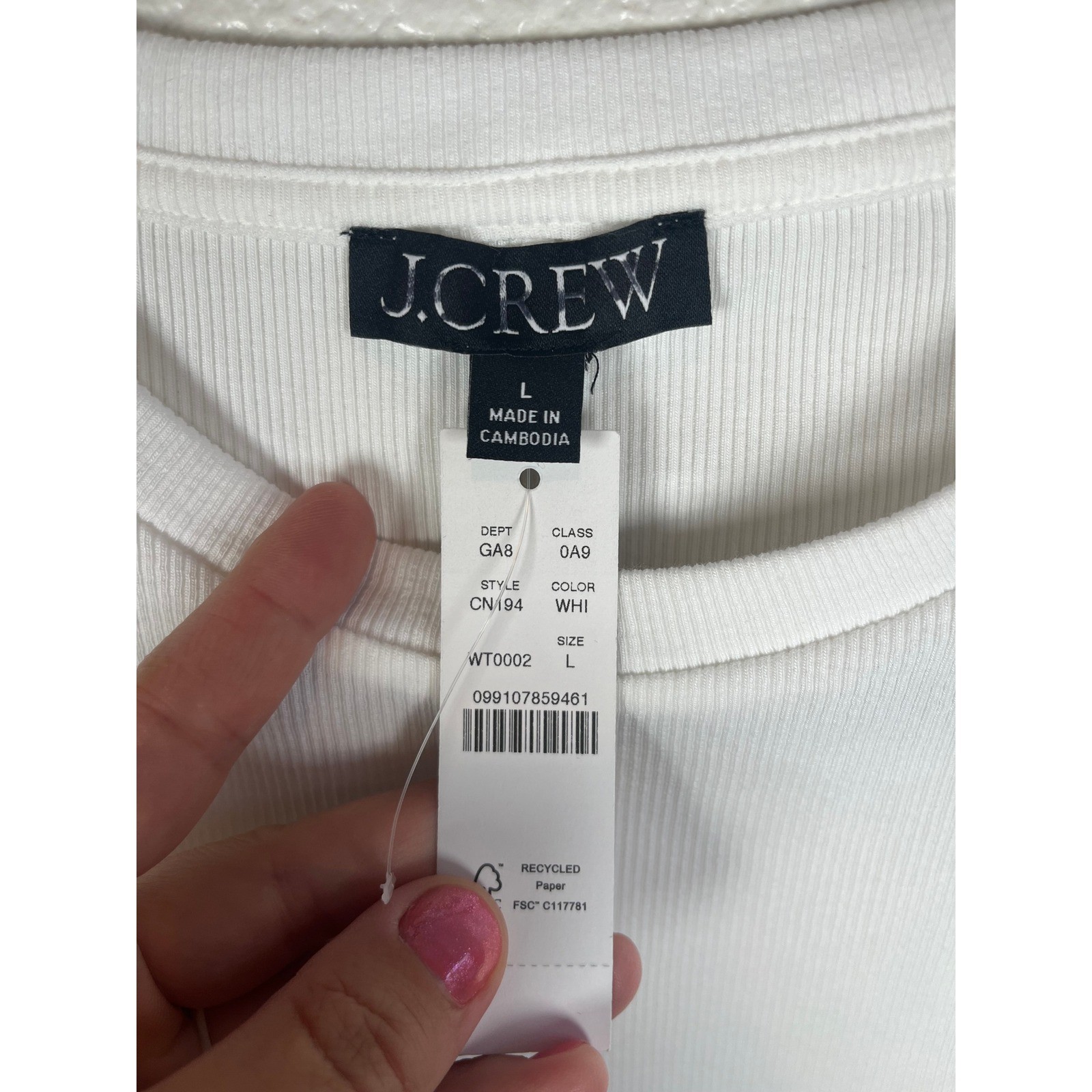 NWT J.Crew Perfect Rib Long-Sleeve T-Shirt Crewneck White Large