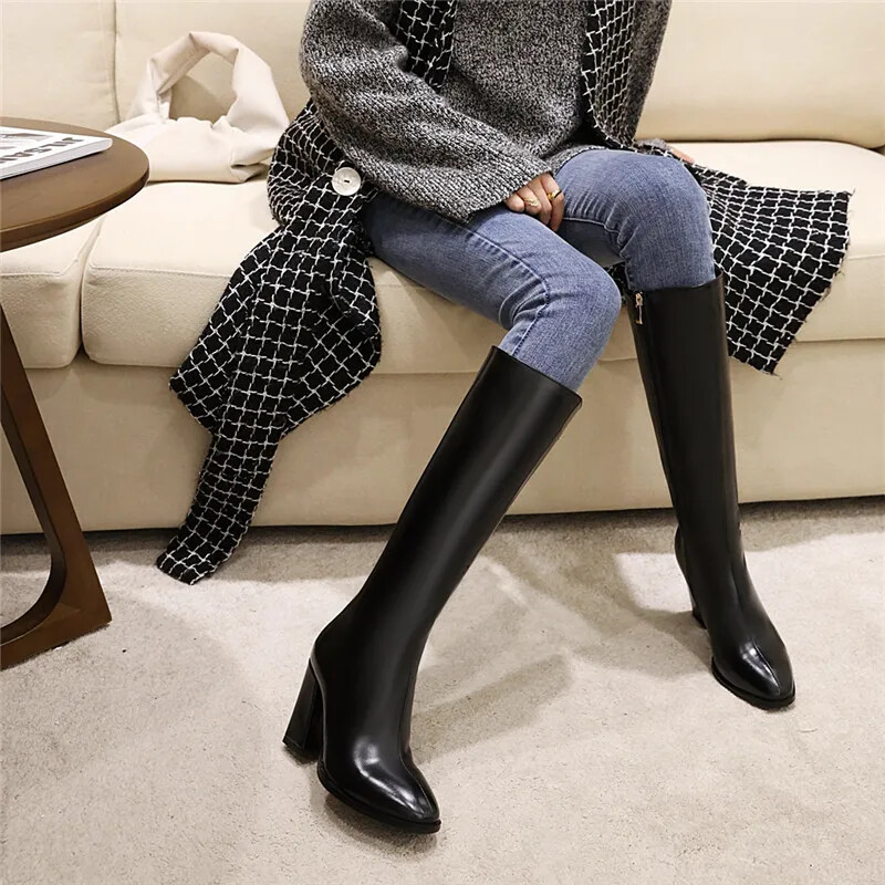 New For Girl Women’s Elegant Knee High Boots High Boots Zipper Heeled Long Shoes