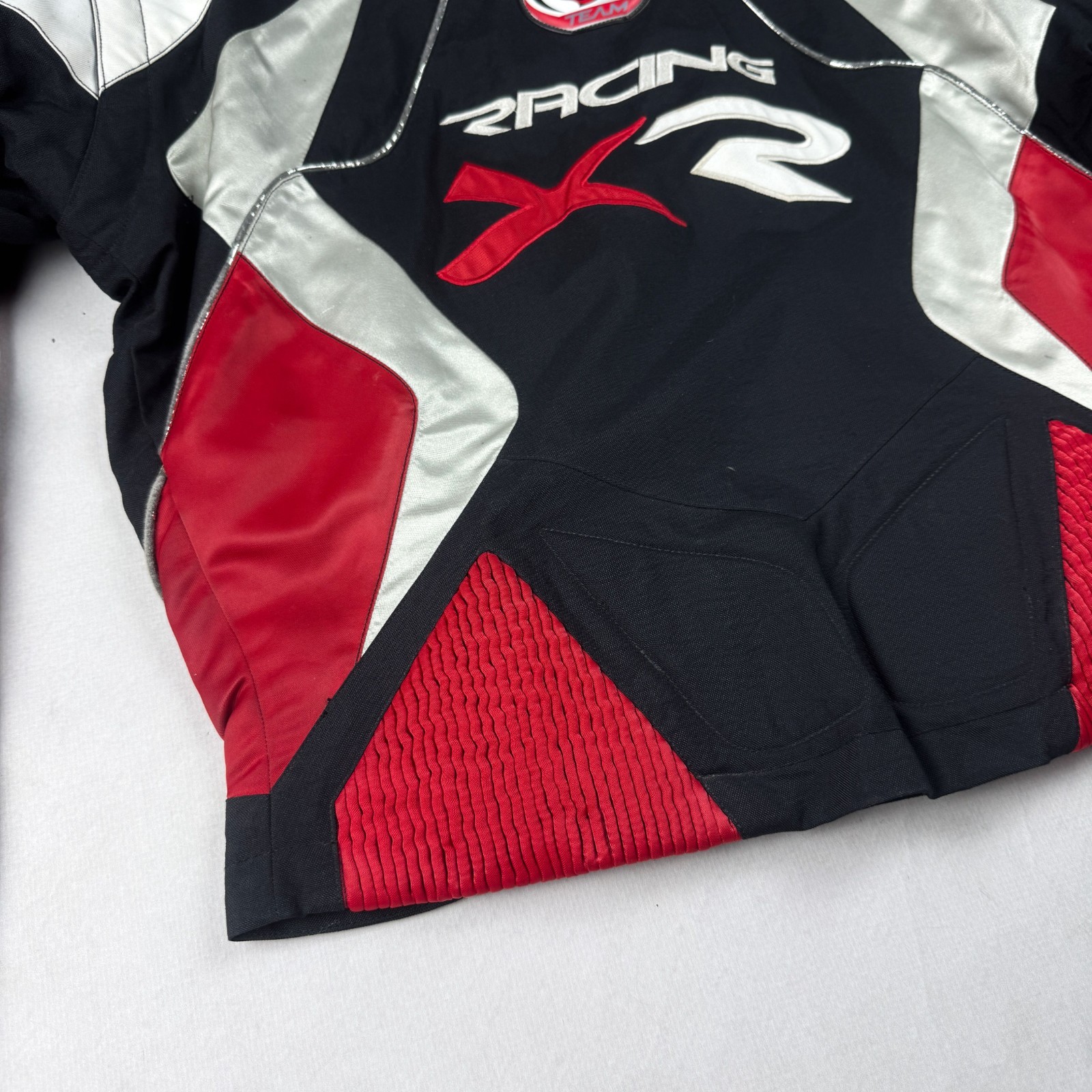 Mens Vintage IXS Racing Motorcycle Jacket Red Black Moto Biker Padded Y2K Racing