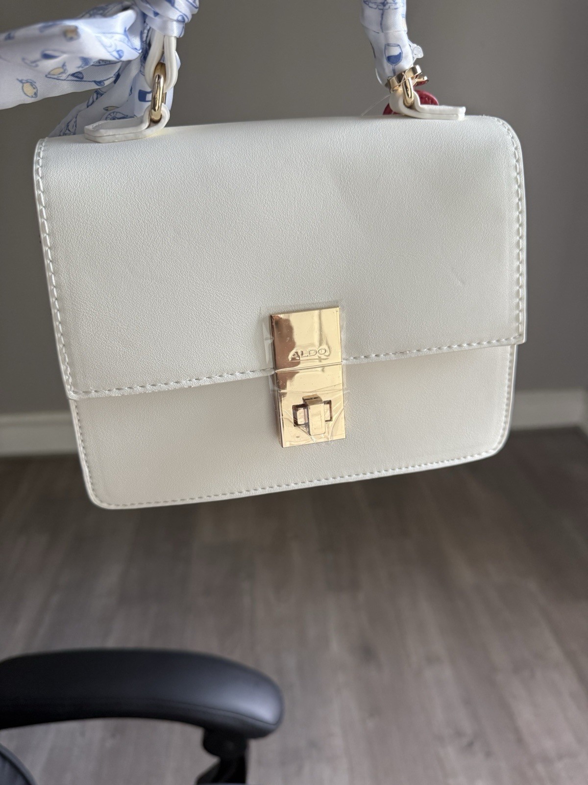 ALDO White Small Top Handle Bag Turn-Lock Gold Hardware Lobster Charm