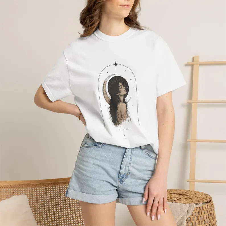 The Star Tarot Shirt Vintage Celestial Woman Tee Minimal Mystic Graphic Tshirt