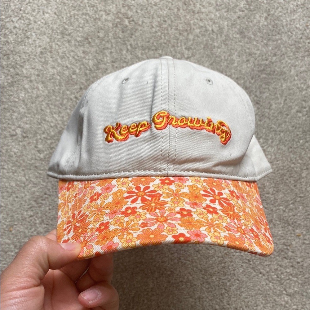 Keep Growing Orange Floral Canvas Adjustable Hat