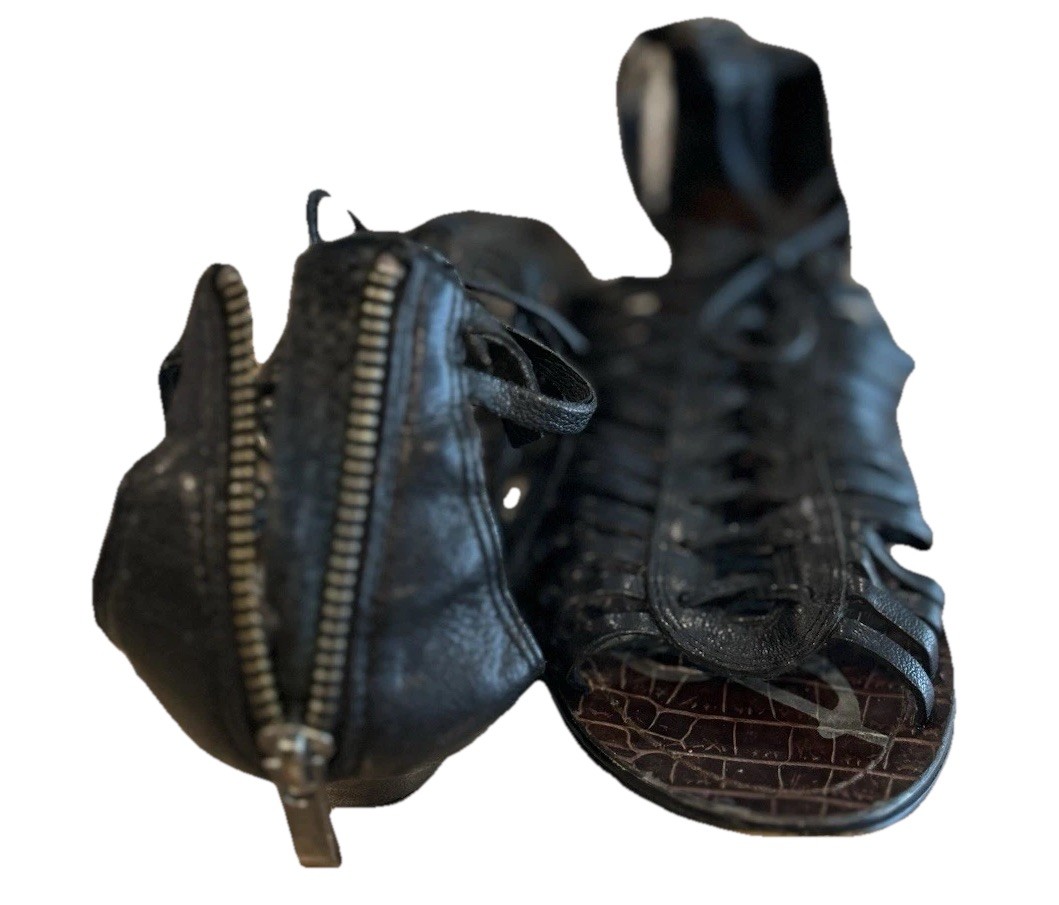 Sam Edelman Divine Black Leather Gladiator Lace Up Wedge Sandals Women’s Size 6M
