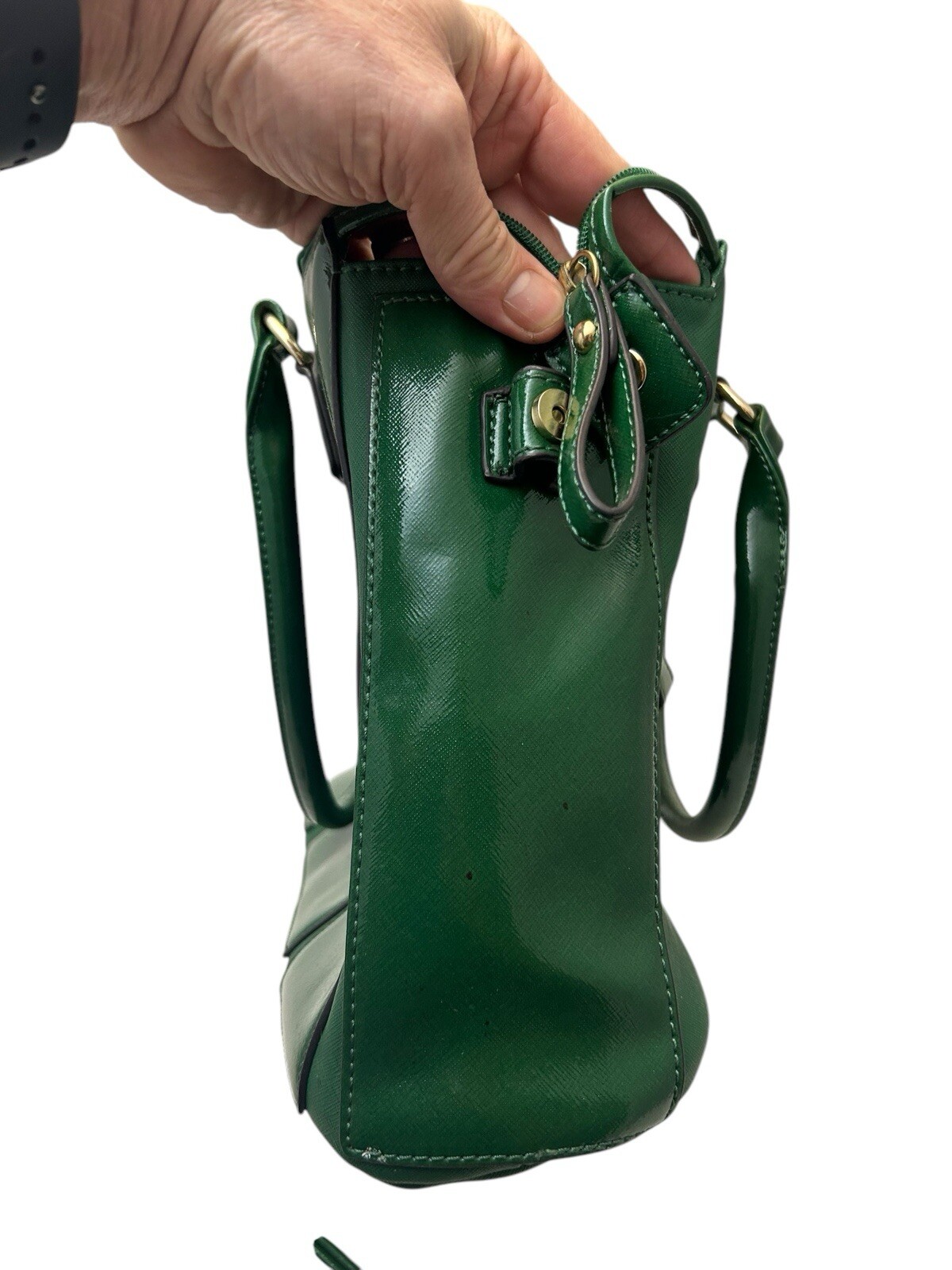 Black Rivet Green Leather Purse 16″” L x 11″ H x 4″ W E6