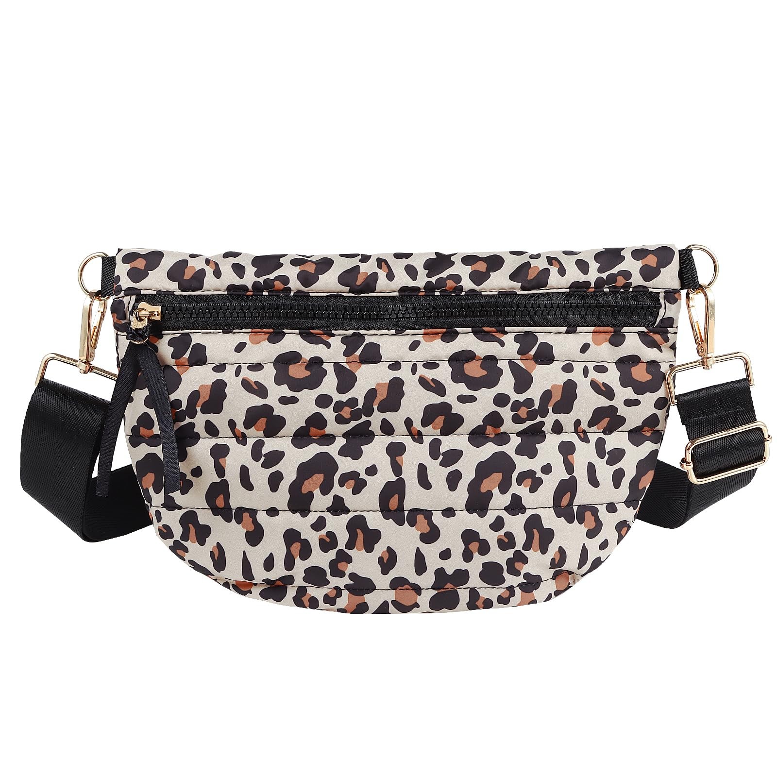 Quilted Puffer Belt Bag Puffy Sling Fanny 12 x 8 x 0.6 inches, LEOPARD