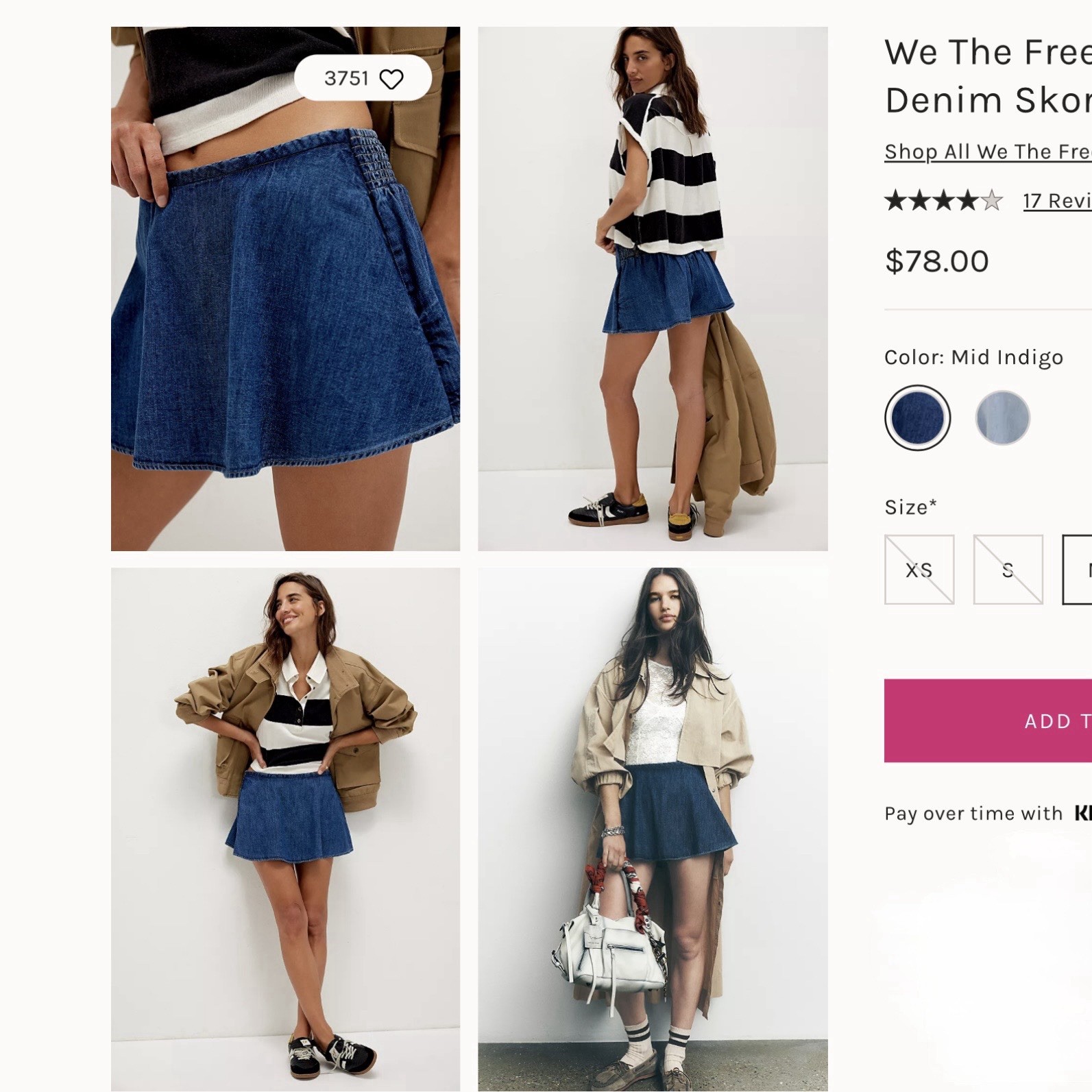Free People We The Free Paradise Found Denim Skort Mini Skirt Mid Indigo Medium