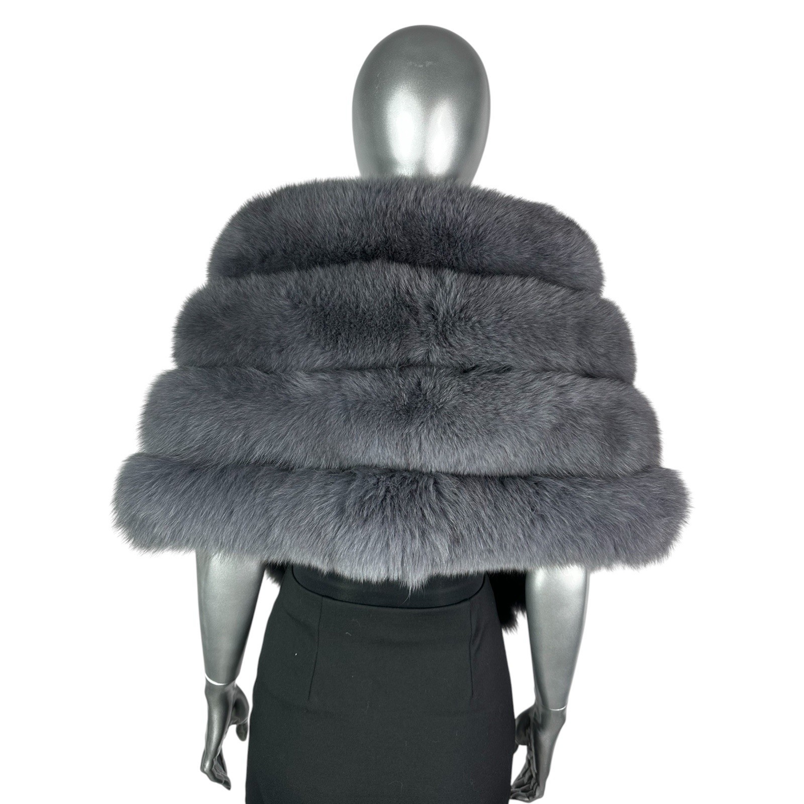 CHARCOAL FOX Stole, Wrap, 70” L, Certified Vintage Fur w/Storage Bag