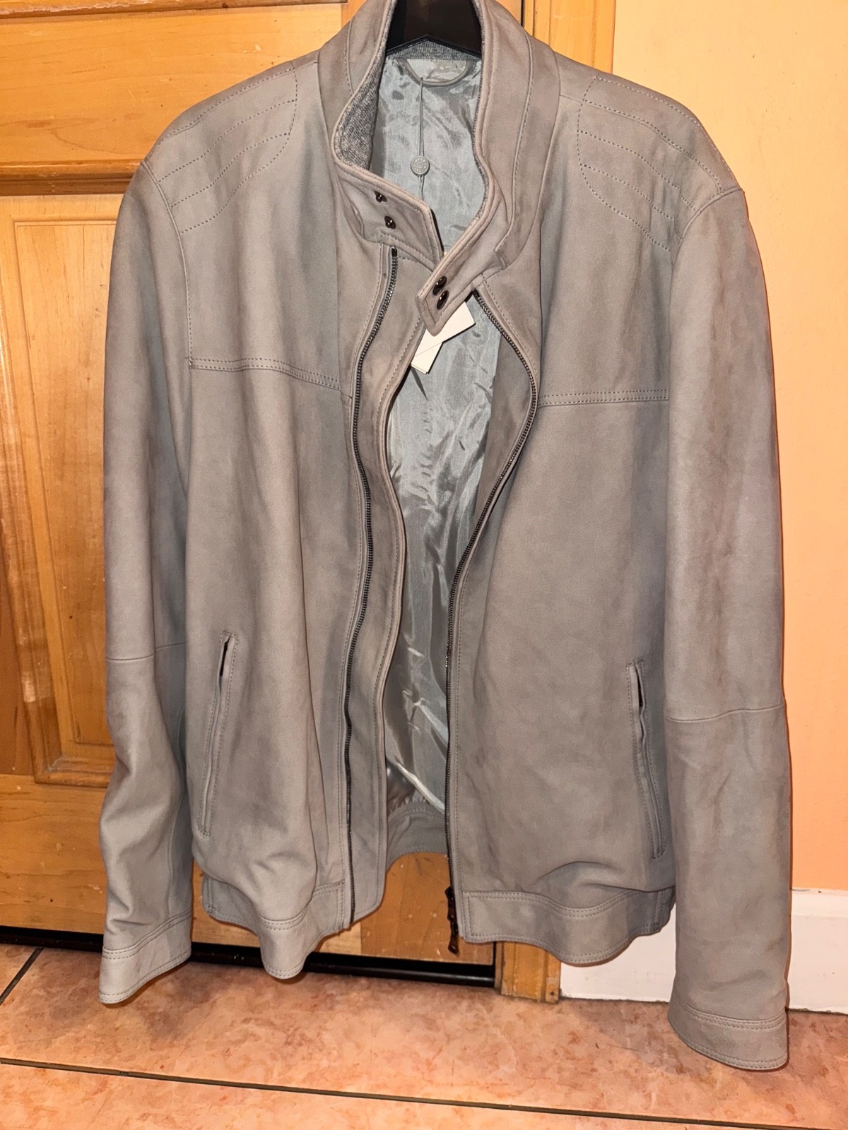 Luca Faloni Racer Jacket Goatskin Suede Leather Grey 50/40 NWT – ORIGINAL $3,242