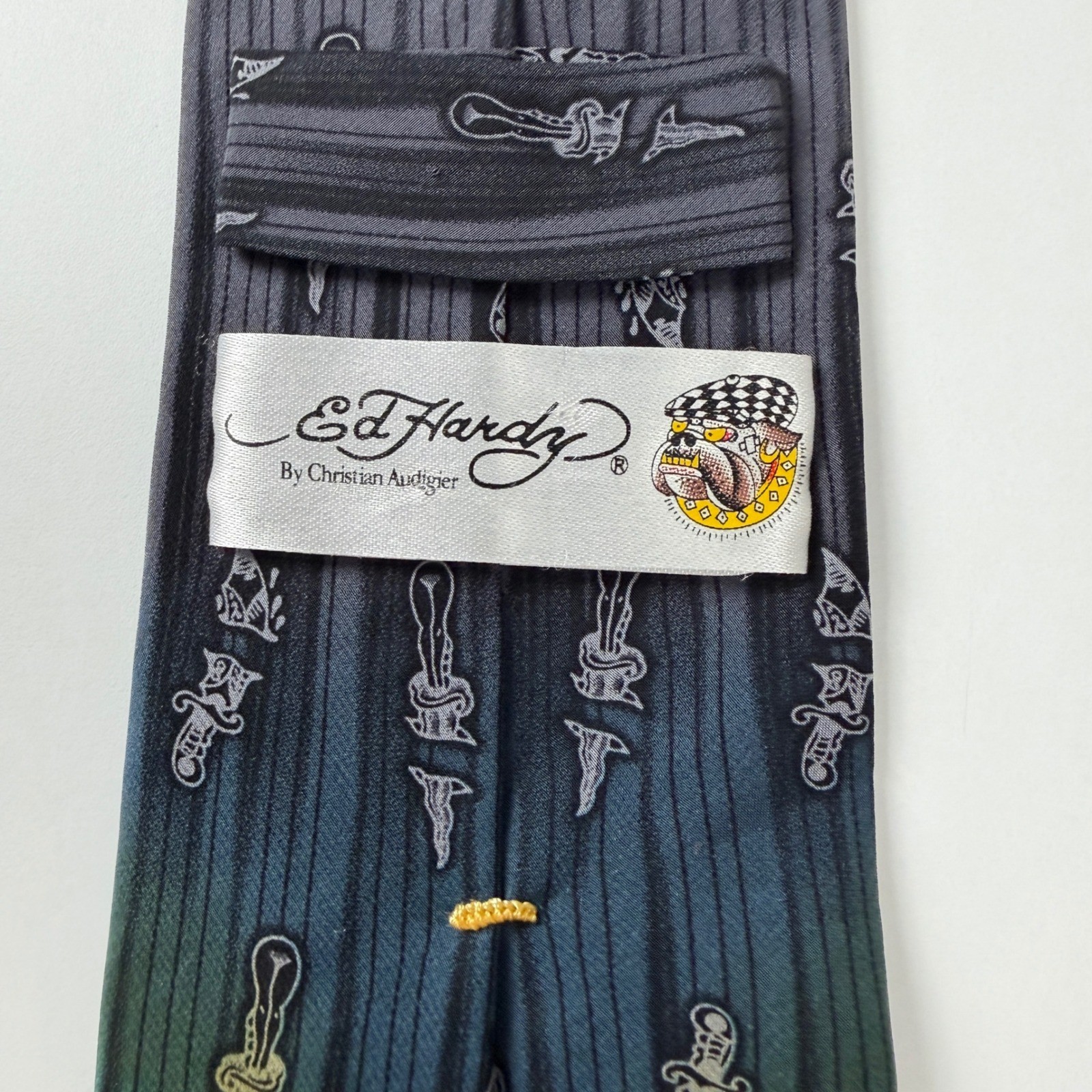 Ed Hardy Love Kills Slowly Rhinestone Silk Tie Christian Audigier Y2K