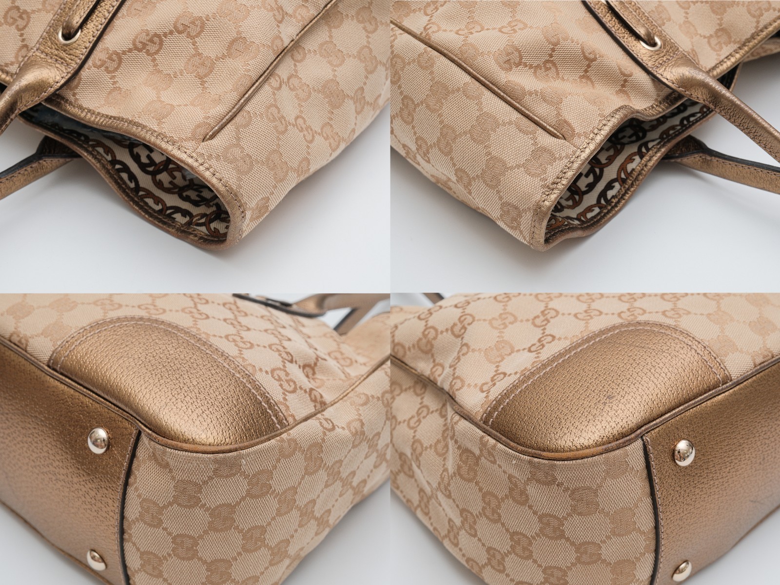 GUCCI Princy Tote Shoulder Hand Bag GG Canvas Gold