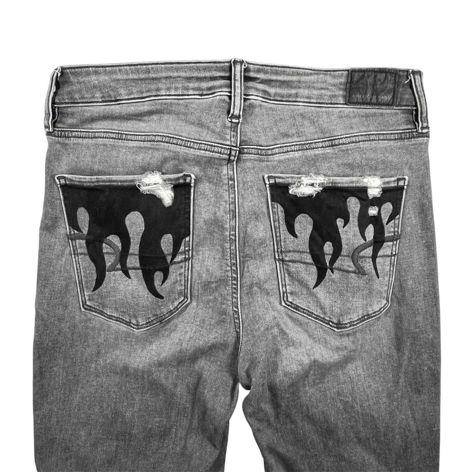 American Eagle Super Hi Rise Jegging Women’s 8 Long Distressed Flame Hem Pockets