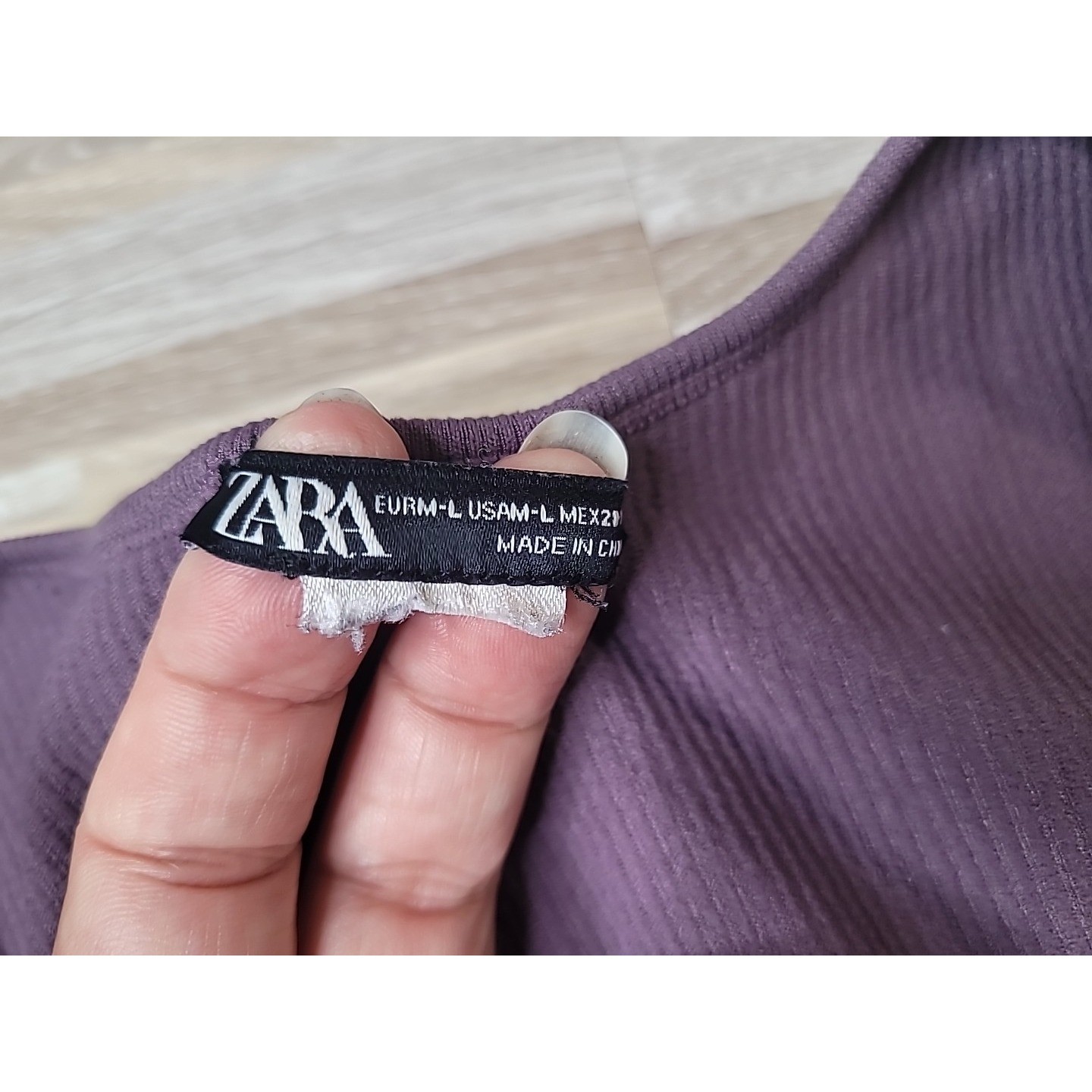 Zara Women’s Size Large Long Sleeve Crop Top Stretch Mauve Scoop Neck Ribbed