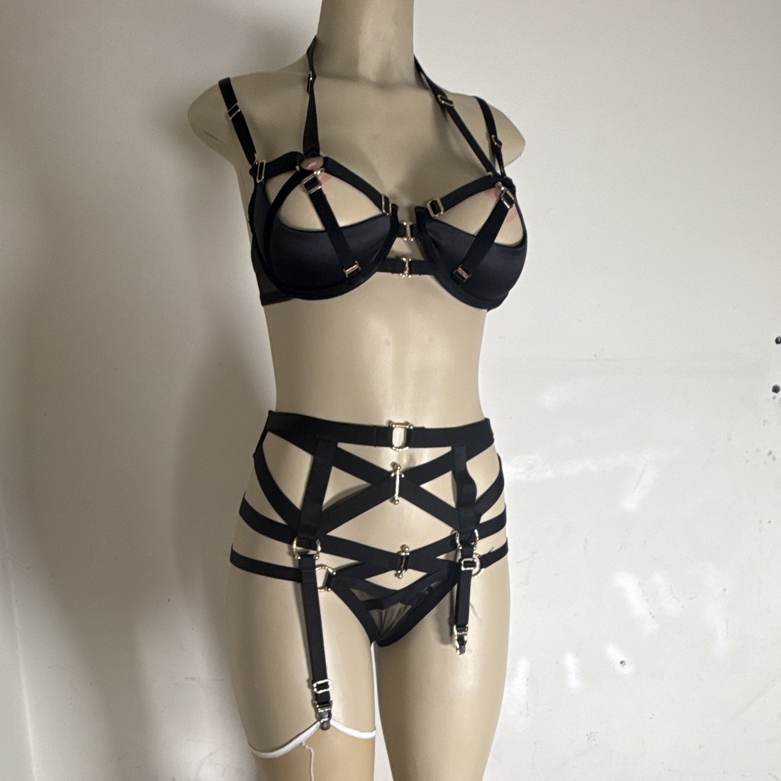 Honey Birdette “Skylah” Unworn Black & Gold Lingerie Set