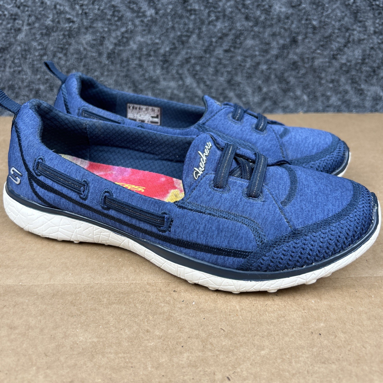 Skechers Shoes Womens 6 Navy Blue Microburst Topnotch Slip On 23317 Memory Foam