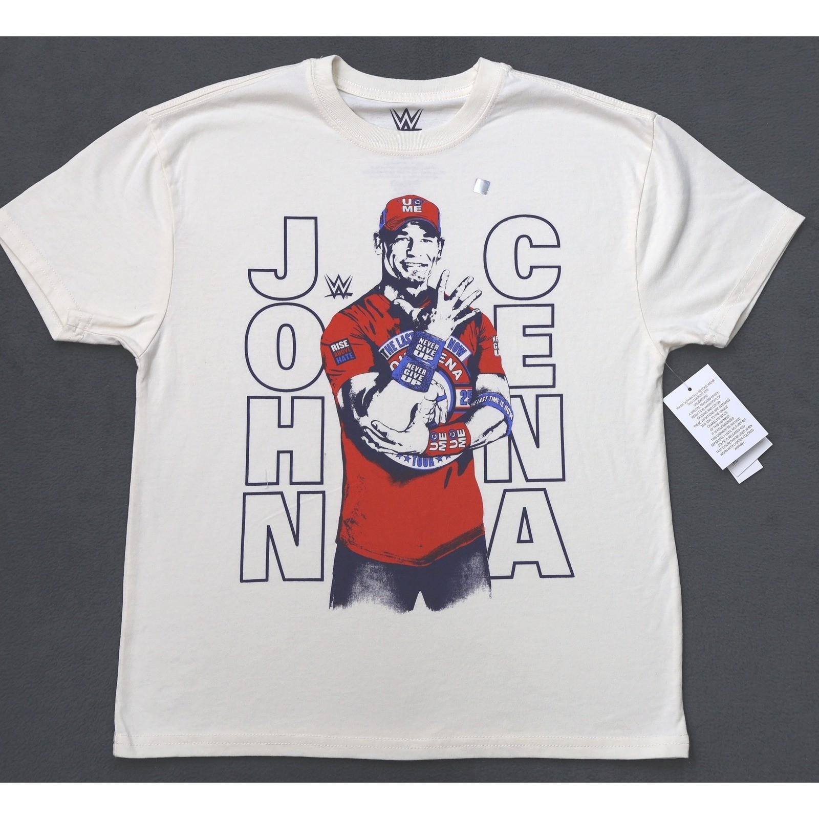 WWE John Cena Graphic T-Shirt Kids Size S 6-7 Cream New Never Give Up Wrestling