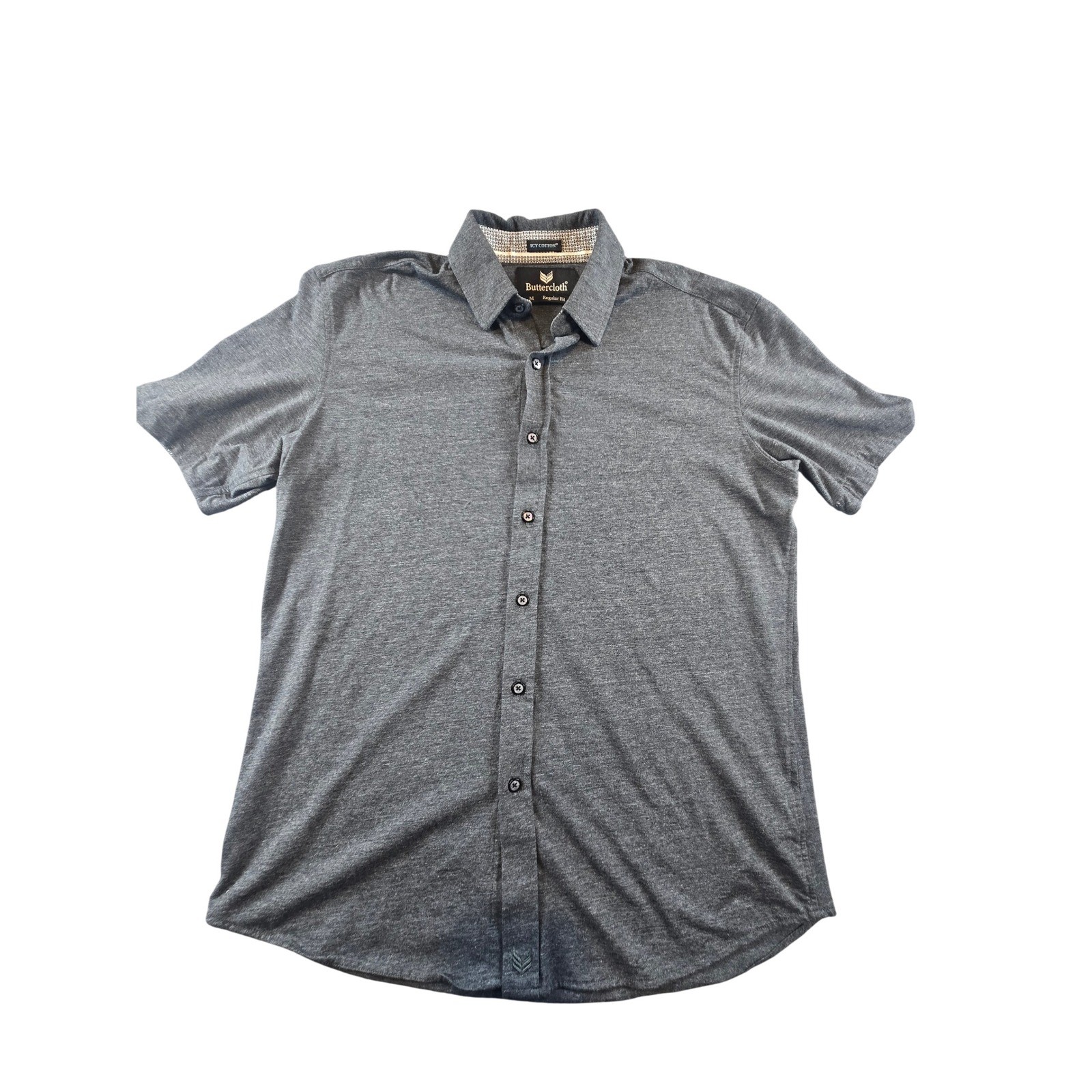 Buttercloth Icy Cotton Mens Short Sleeve Button Down Shirt Gray Regular Fit M
