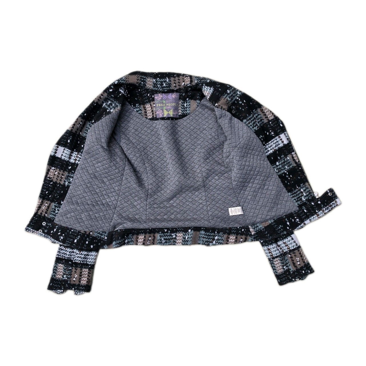 Free People Plaid Splatter Moto Jacket Zip Front Pockets Short Long Sleeve 10