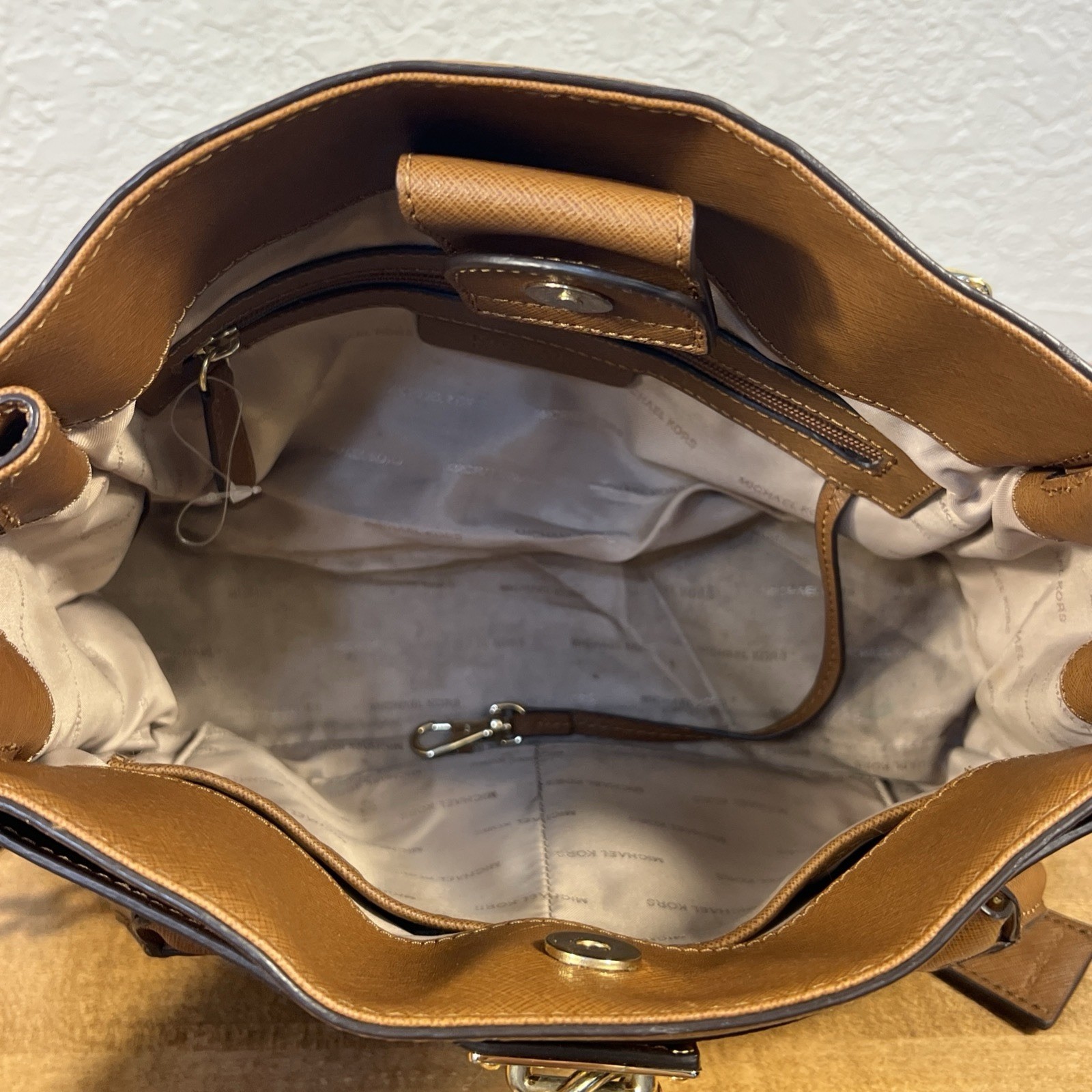 Michael Kors Brown Medium Satchel Top Handle Shoulder Strap Gold Hardware Lock