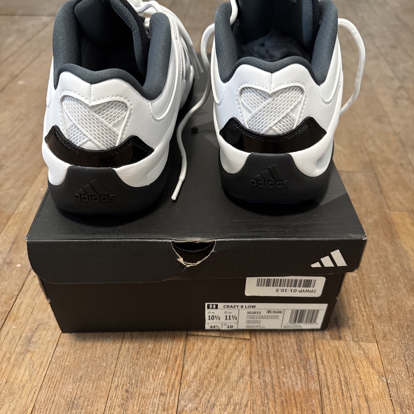 Size 10.5- adidas Crazy 8 Low White Black