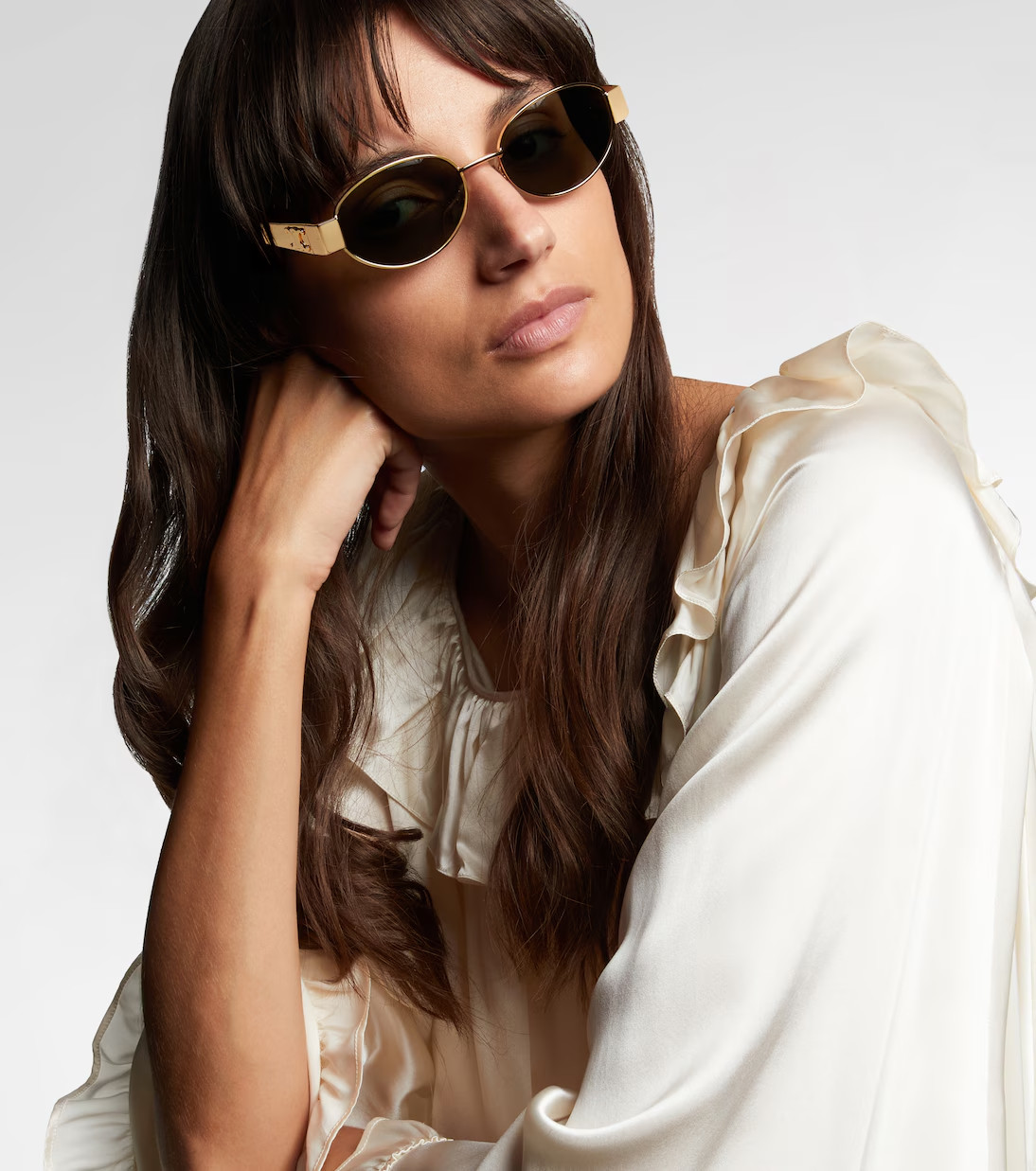 Celine CL40235U 30N Triomphe Metal Oval Sunglasses Gold Green Sunglasses