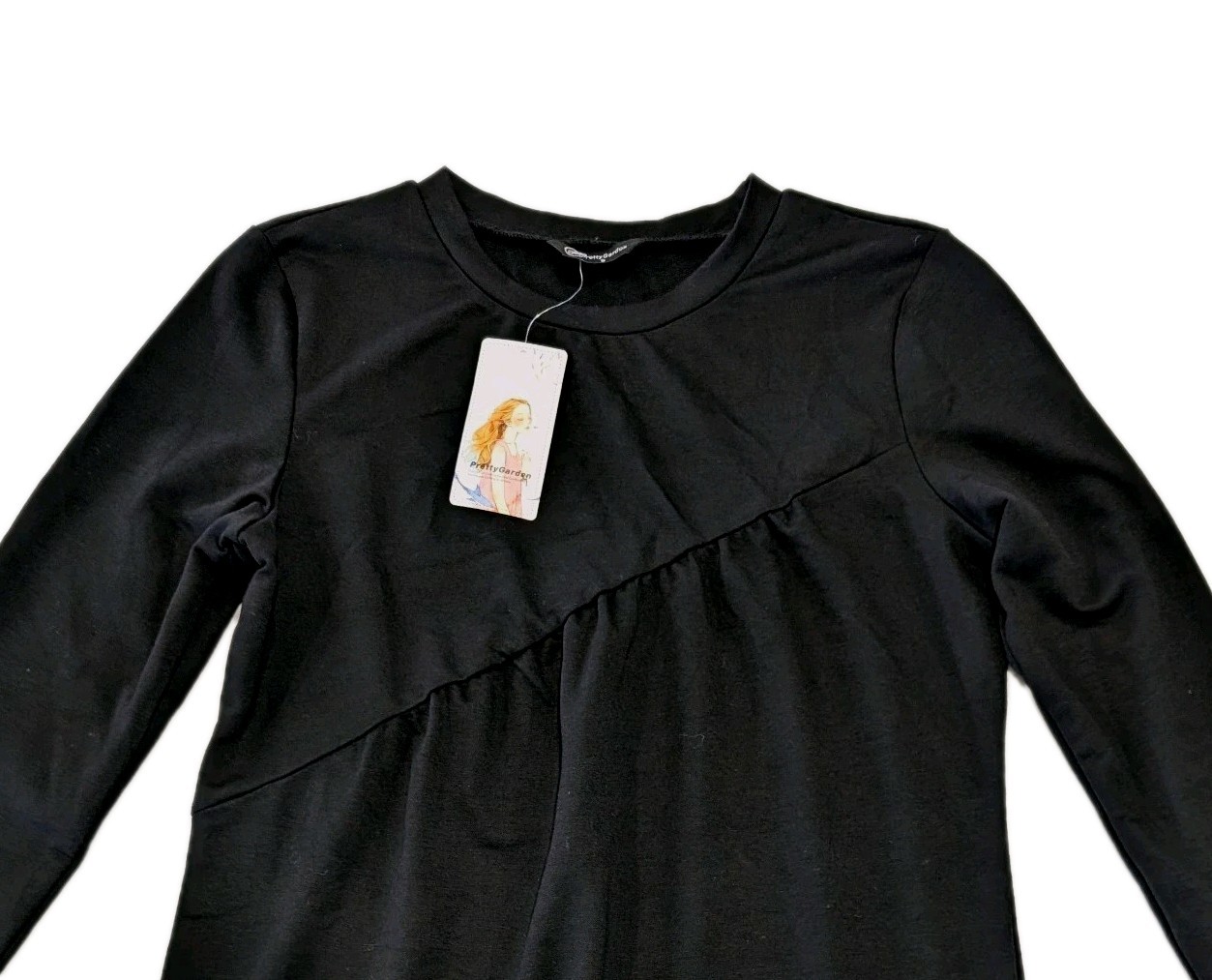 Pretty Garden Brand Womens Black Long Sleeve Diagonal Seam casual Mini Dress Sm