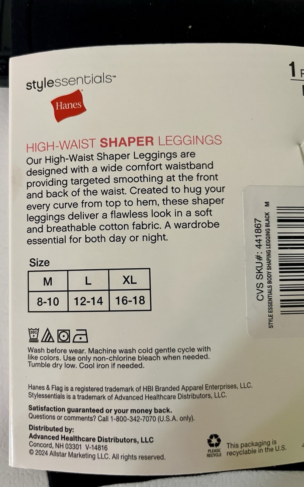 2 Pk Hanes Style Essentials Body Shaping Cotton Leggings For Women Black Medium