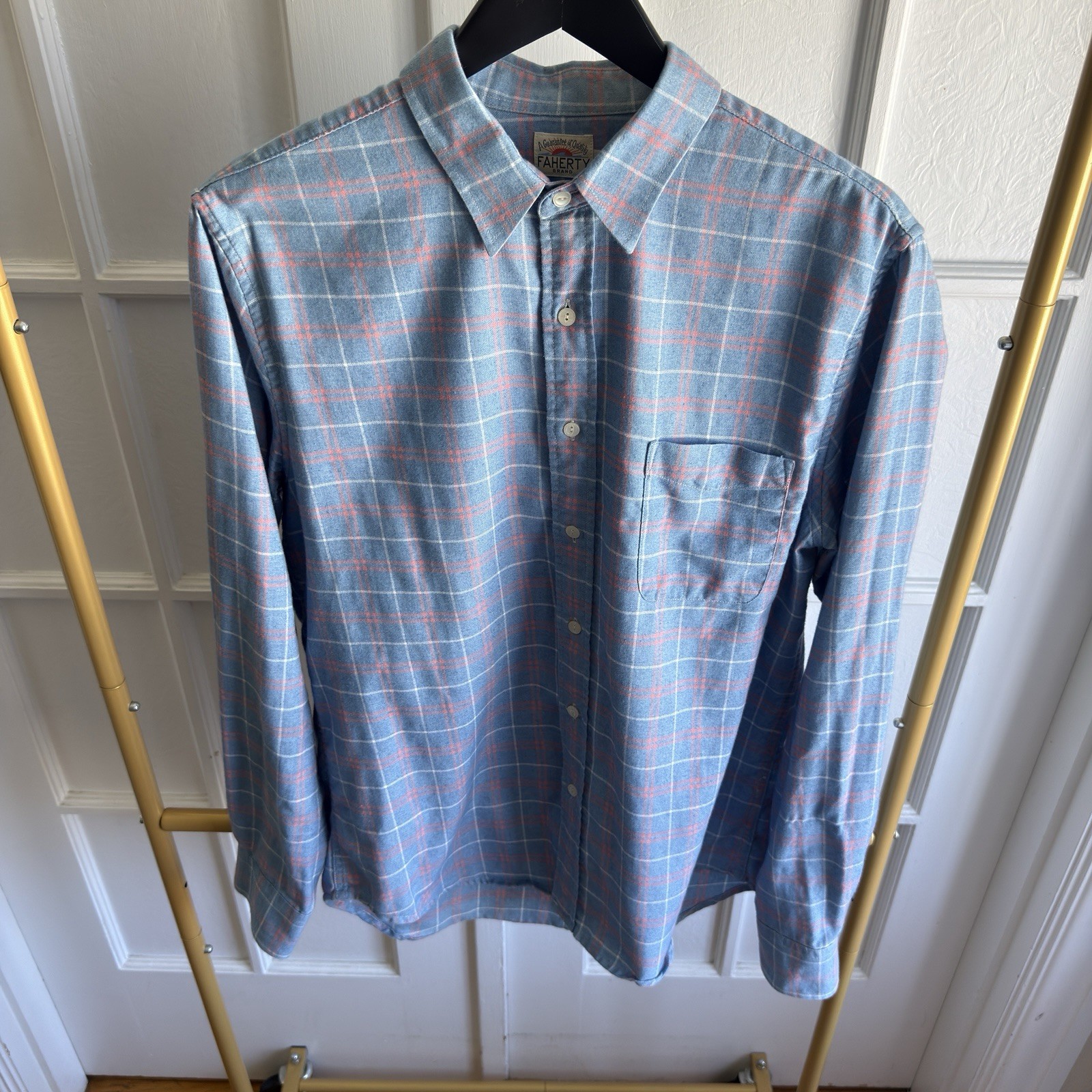 Faherty Brand Plaid Button Down Shirt Blue Pink Men’s Large Cotton