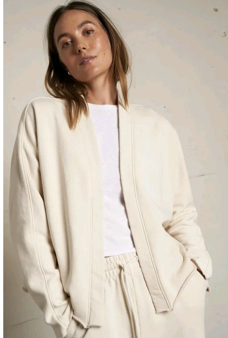 Perfect White Tee ~ Olivia fleece Open cardigan Ivory Sugar Nwt $143 Large