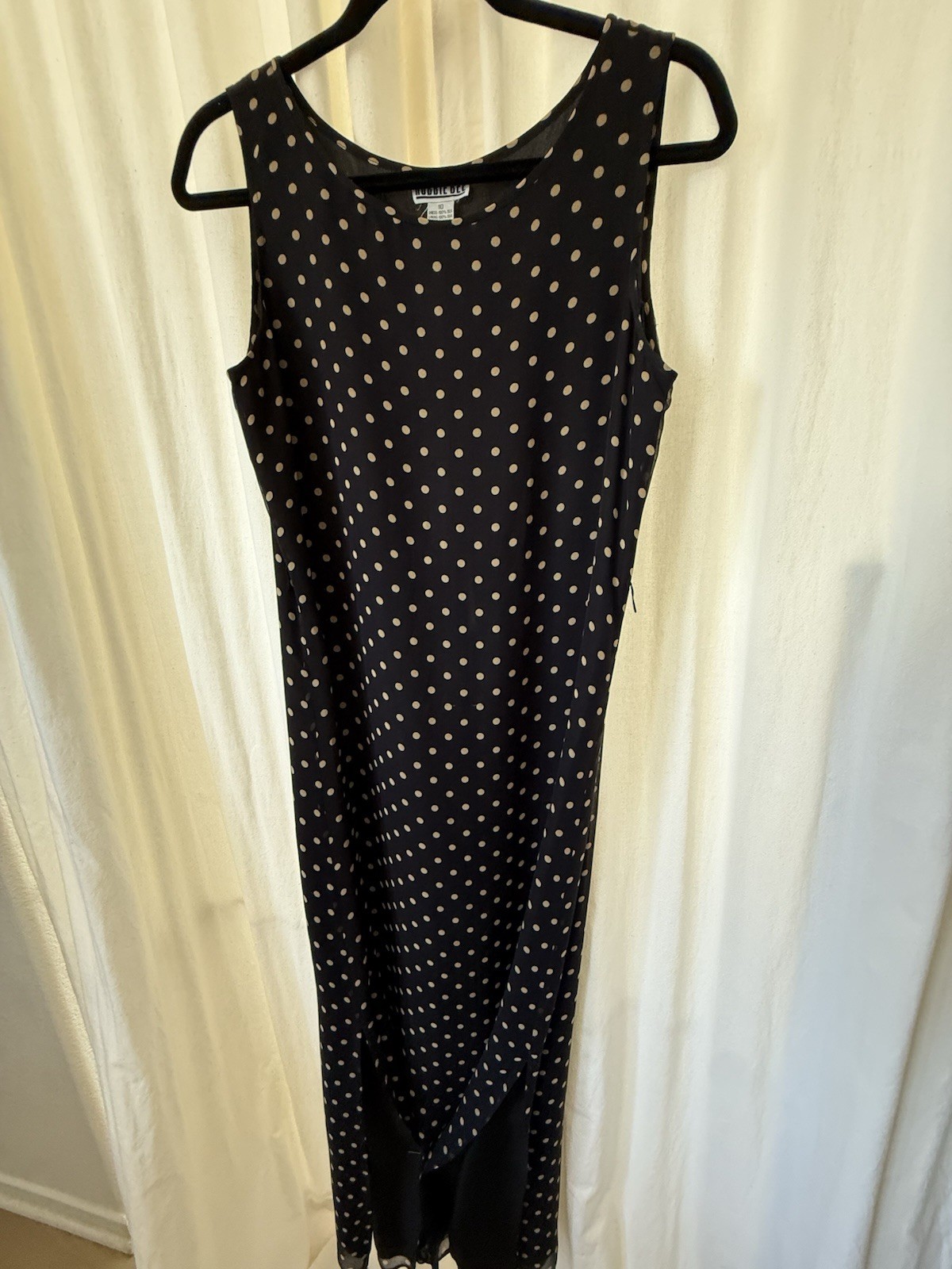 Robbie Bee Black White Polka Dot Silk Chiffon Maxi Dress Bow Lined Size 10