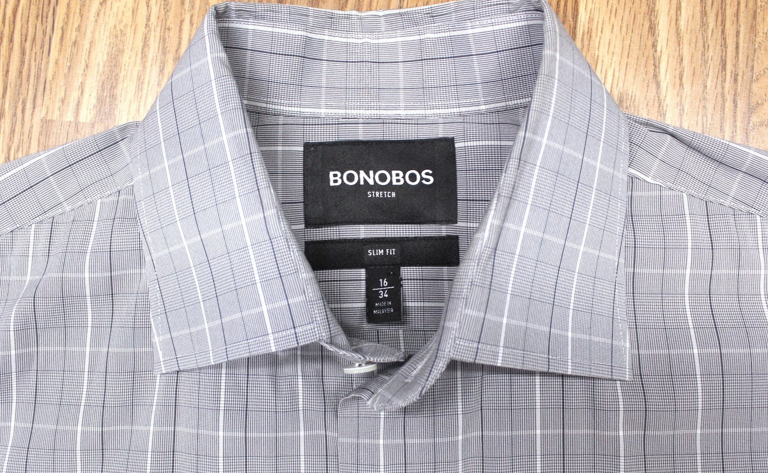 BONOBOS SLIM FIT SHIRT COTTON/NYLON/SPANDEX GRAY PLAID Sz 16 LARGE, L