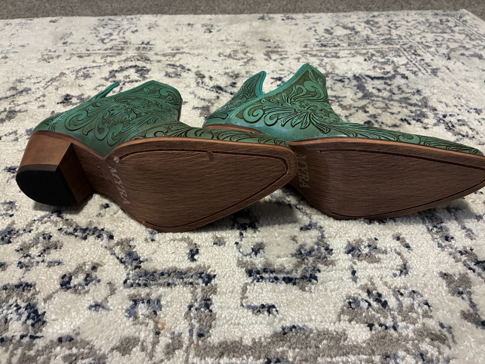 Myra Hand Tooled Western Booties in Turquoise Women’s Size 11