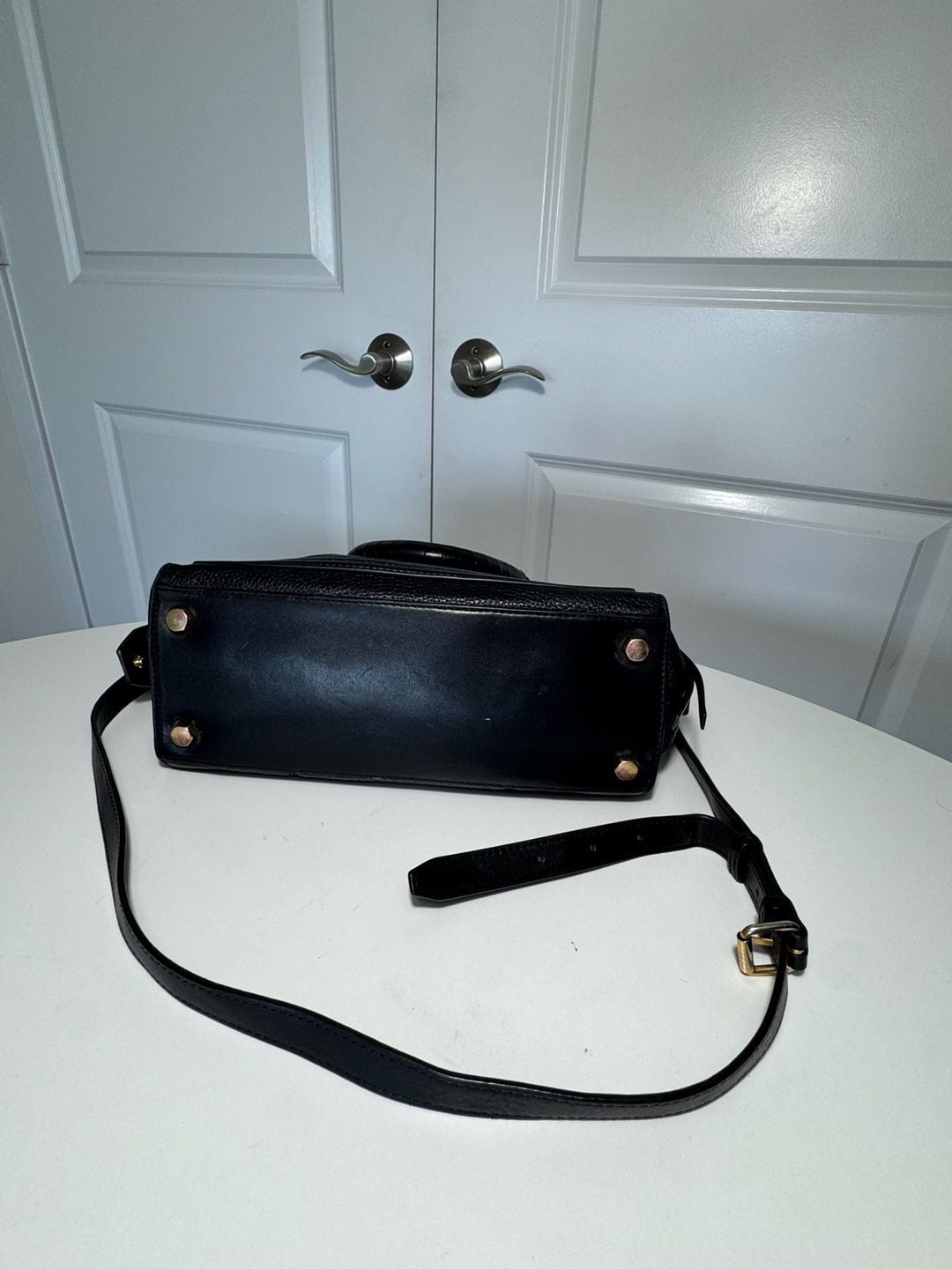 Rebecca Minkoff Black Pebbled Leather Satchel Crossbody Bag Gold Hardware Tassel
