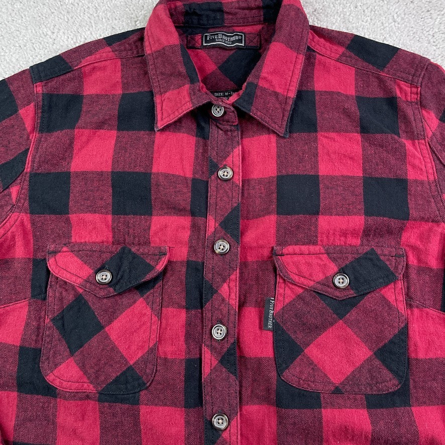 Five Brother Womens Shirt Medium Red Black Buffalo Plaid Heavy Flannel Tunic