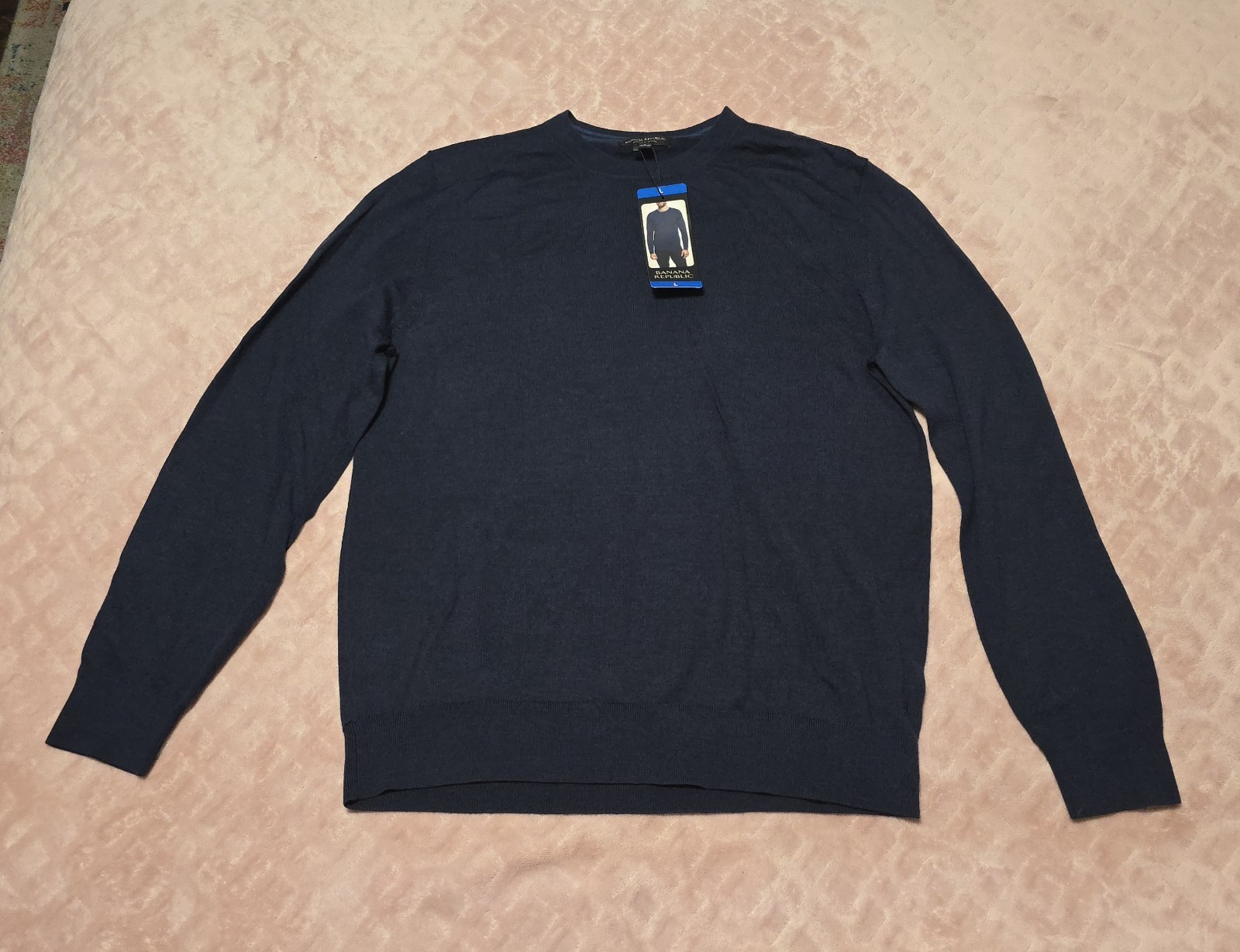 Banana Republic Merino Wool Sweater Mens Size L Navy Blue Long Sleeve Pullover