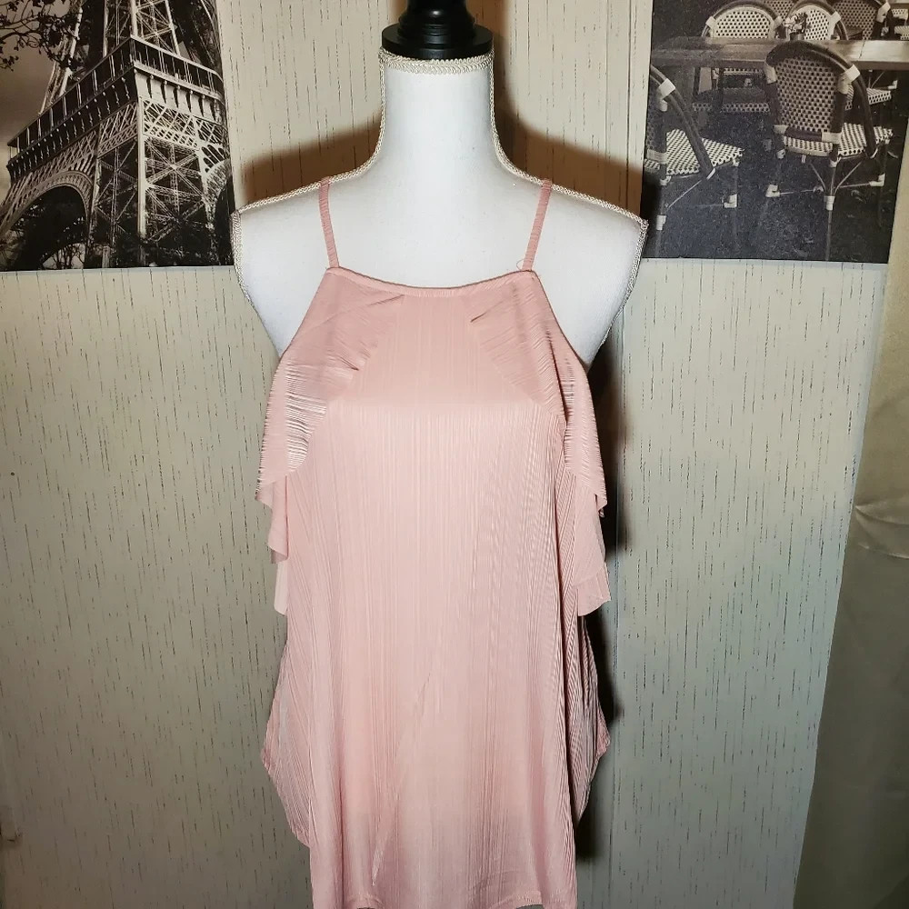 Very J Black Colored Ruffle Tank Top