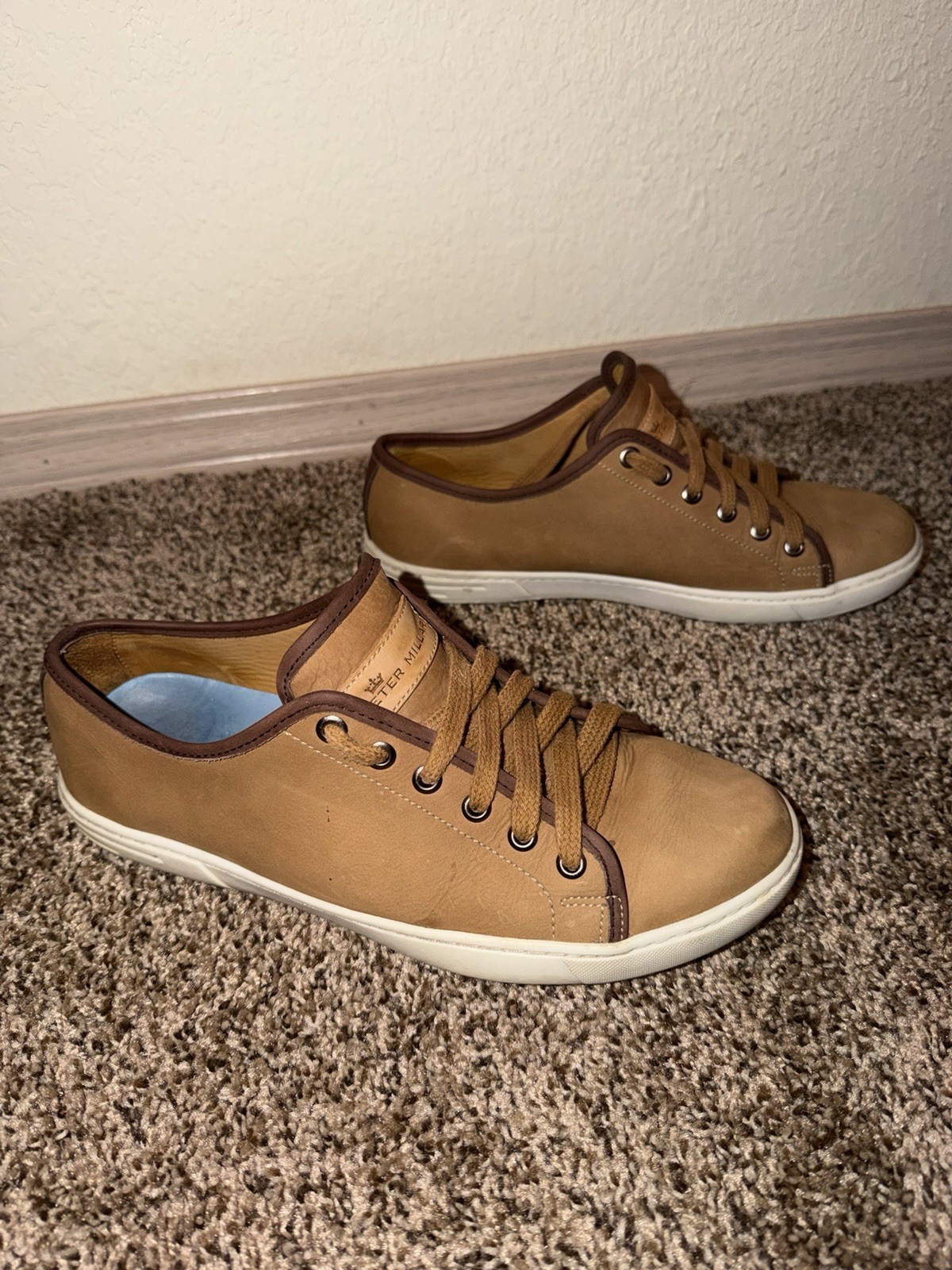 Peter Millar Men’s Brown Leather Lace-Up Sneakers Round Toe US 8.5 W