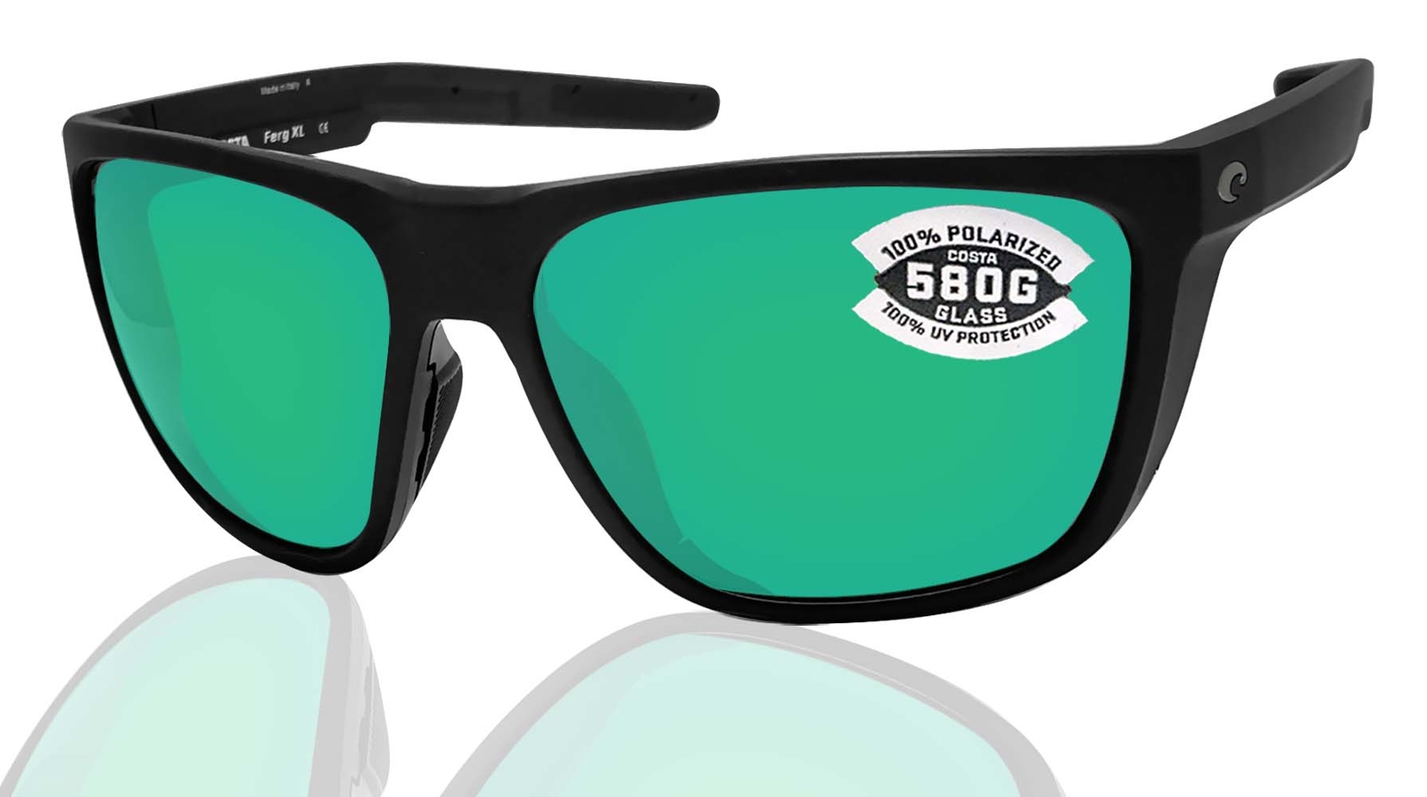 Costa Del Mar Ferg XL Black Green Mirror 580 Glass Lens Sunglasses