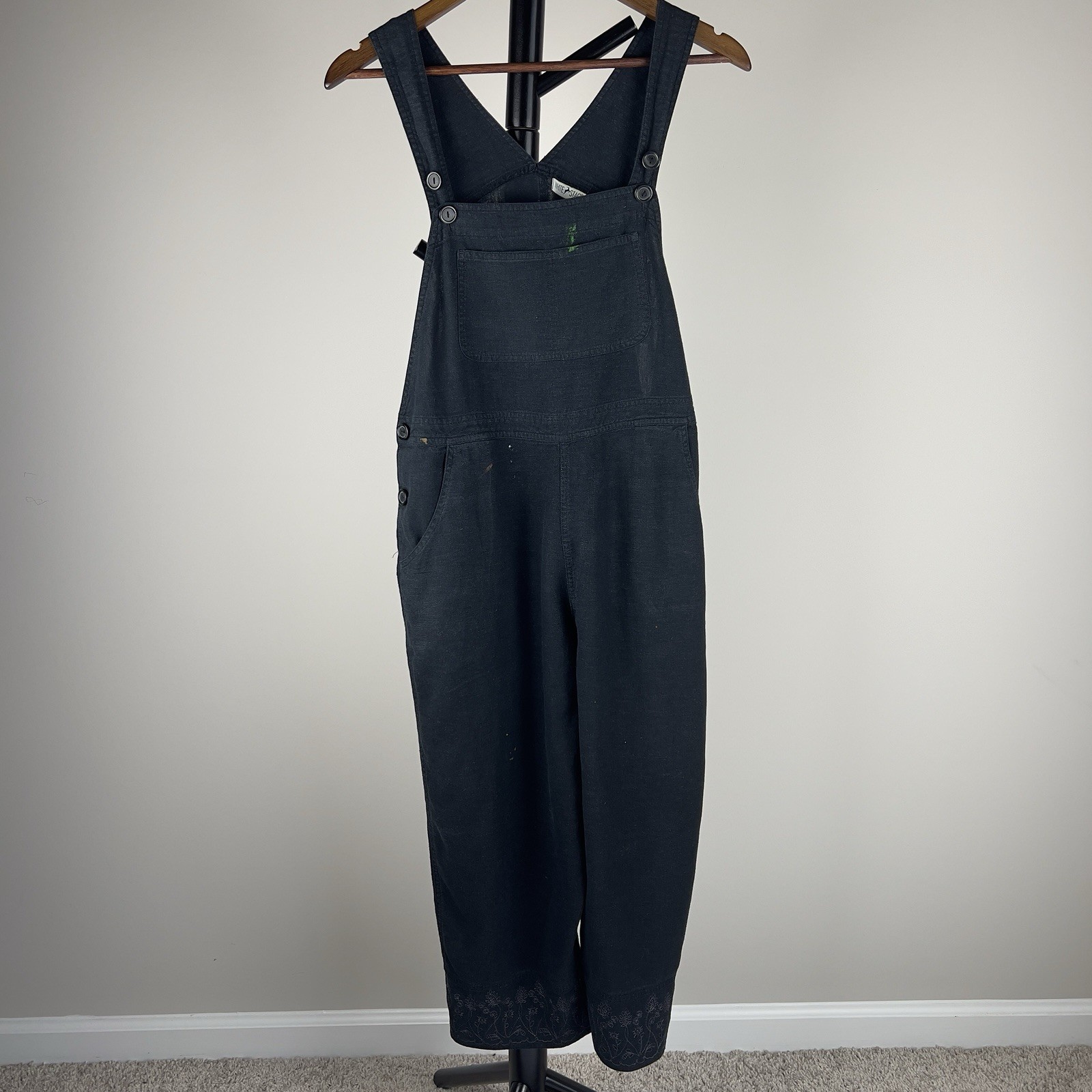 Vintage White Stag Black Linen Overalls Embroidered Artist Painters Jumpsuit M