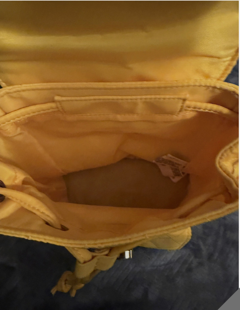 Forever 21 Yellow Quilted Mini Backpack Gold Chain Straps Turn Lock Closure